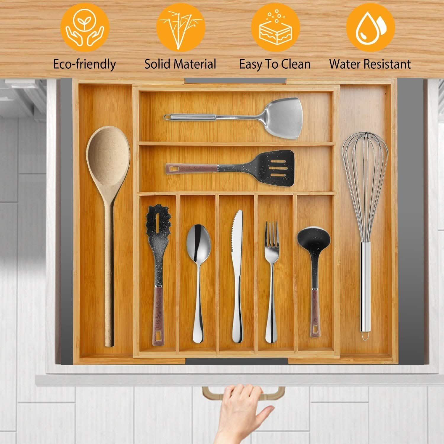Kitchen Bamboo Expandable Cutlery Utensil Drawer Organizer DailySale