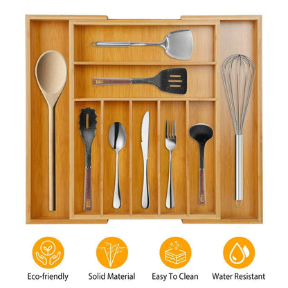 Kitchen Bamboo Expandable Cutlery Utensil Drawer Organizer DailySale