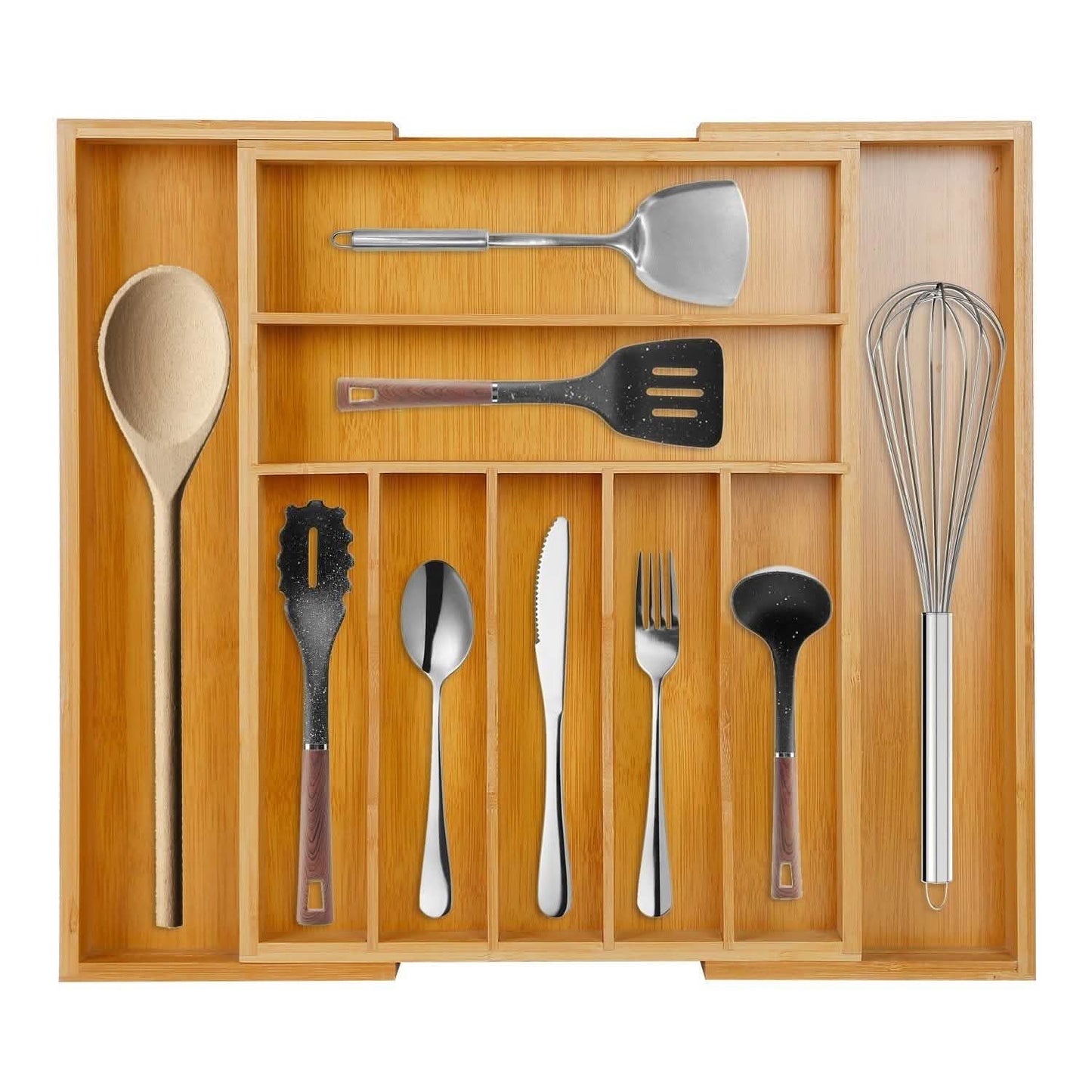 Kitchen Bamboo Expandable Cutlery Utensil Drawer Organizer DailySale