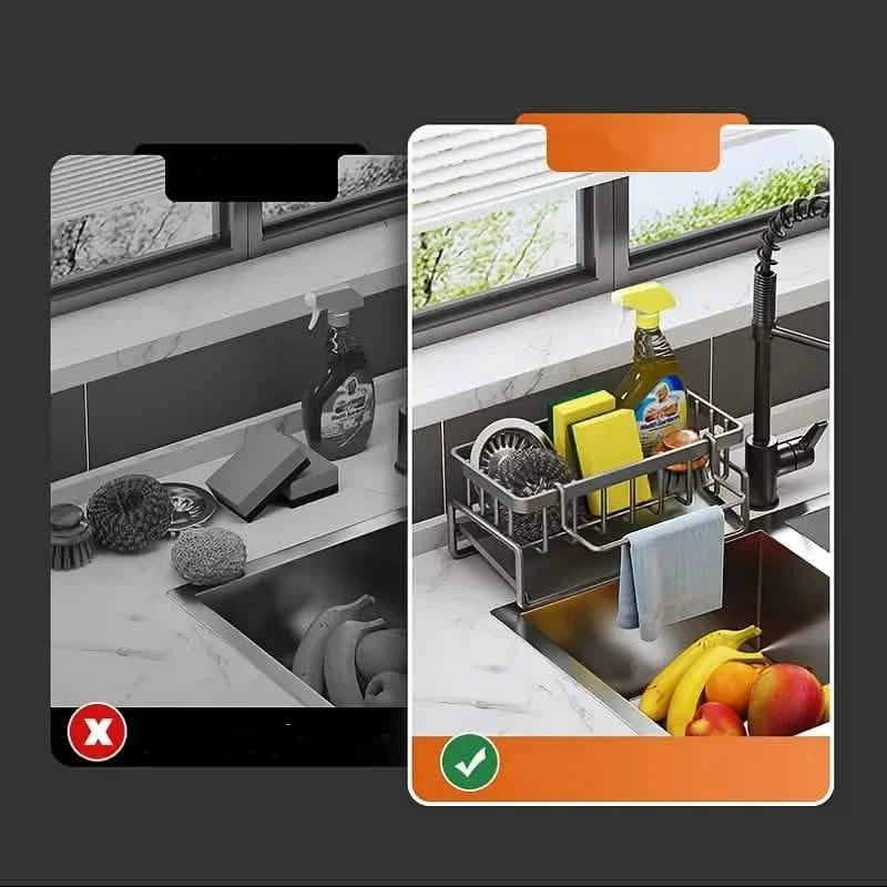Kitchen Storage Rack - Multi-Functional Household Sink Organizer with Drain Basket DailySale