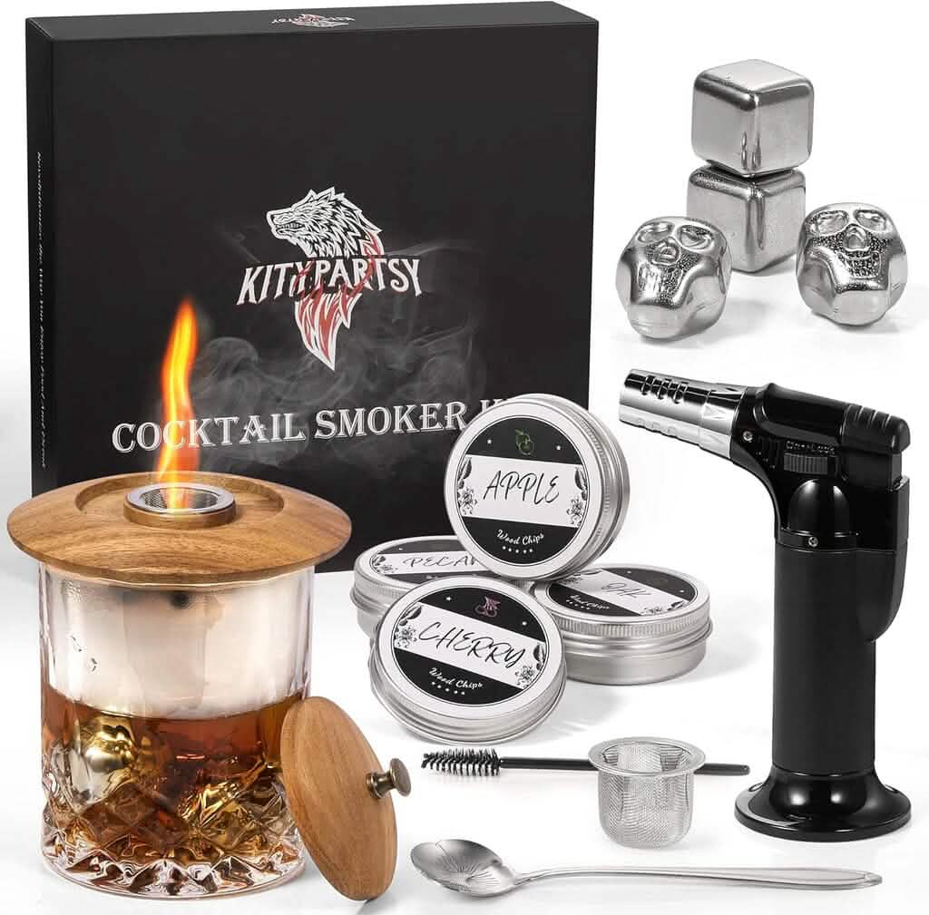 Kitypartsy Cocktail Smoker With Torch, Wood Chips, and Stainless Steel Ice Cubes DailySale