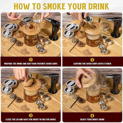 Kitypartsy Cocktail Smoker With Torch, Wood Chips, and Stainless Steel Ice Cubes DailySale
