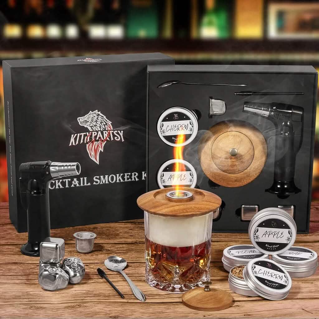 Kitypartsy Cocktail Smoker With Torch, Wood Chips, and Stainless Steel Ice Cubes DailySale