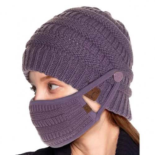 Knit Beanie with Matching Hook-On Mask DailySale