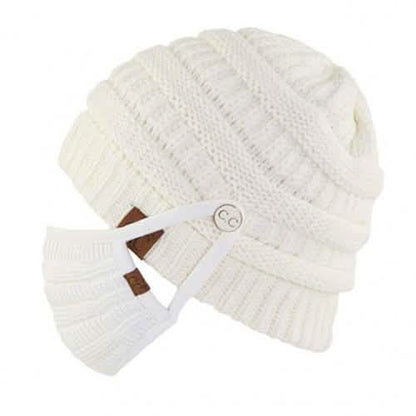 Knit Beanie with Matching Hook-On Mask DailySale