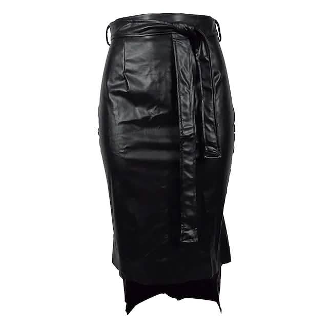 Knotted PU Leather Slit Skirt DailySale