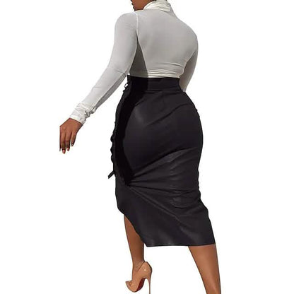 Knotted PU Leather Slit Skirt DailySale