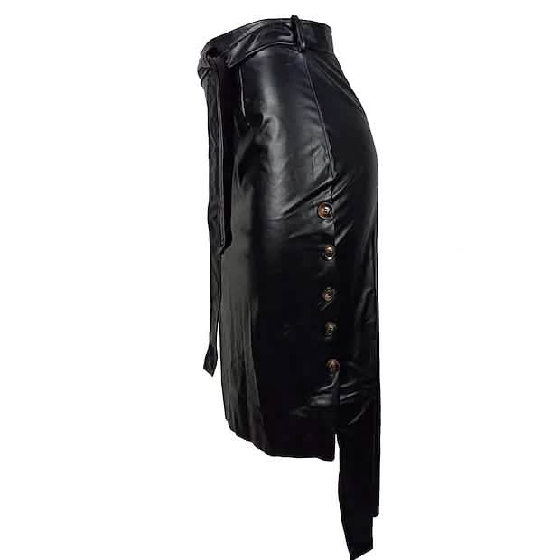 Knotted PU Leather Slit Skirt DailySale