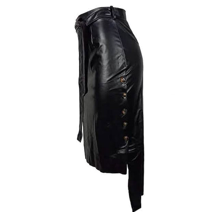 Knotted PU Leather Slit Skirt DailySale