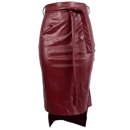 Knotted PU Leather Slit Skirt DailySale