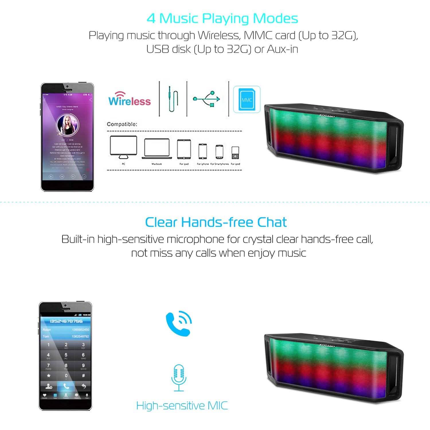 KOCASO LED Wireless Speaker Dynamic Multicolor Hands-Free DailySale