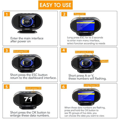 KONNWEI KW206 Car OBD2 HUD Digital Meter RPM Gauge DailySale