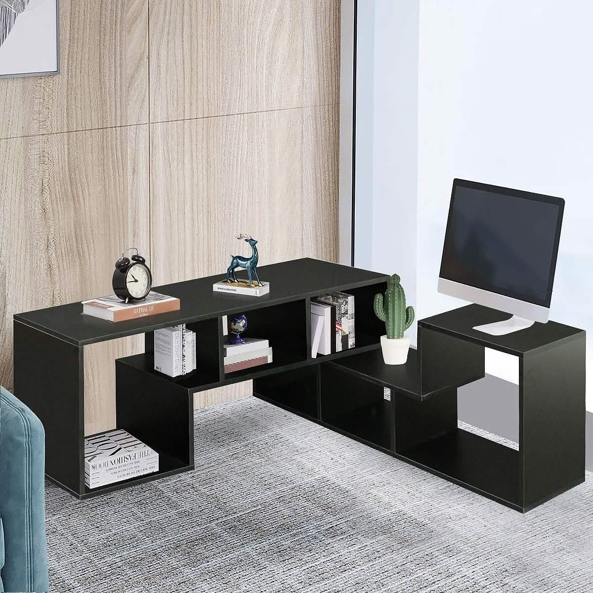 L Shape TV Console Stand Bookcase Storage Rack DailySale