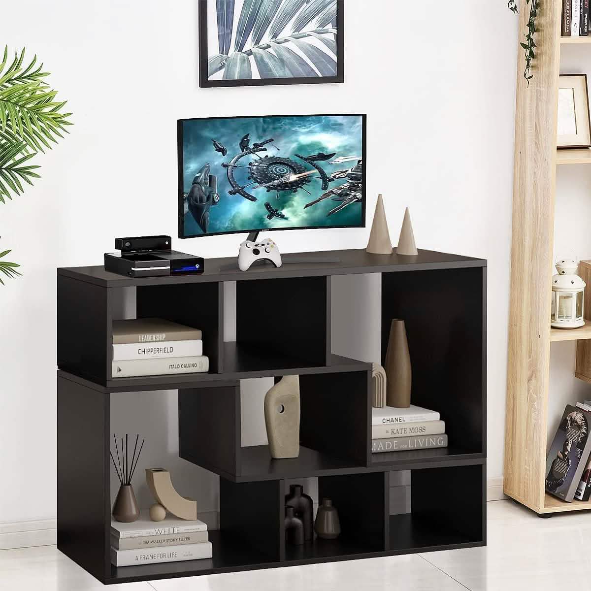 L Shape TV Console Stand Bookcase Storage Rack DailySale