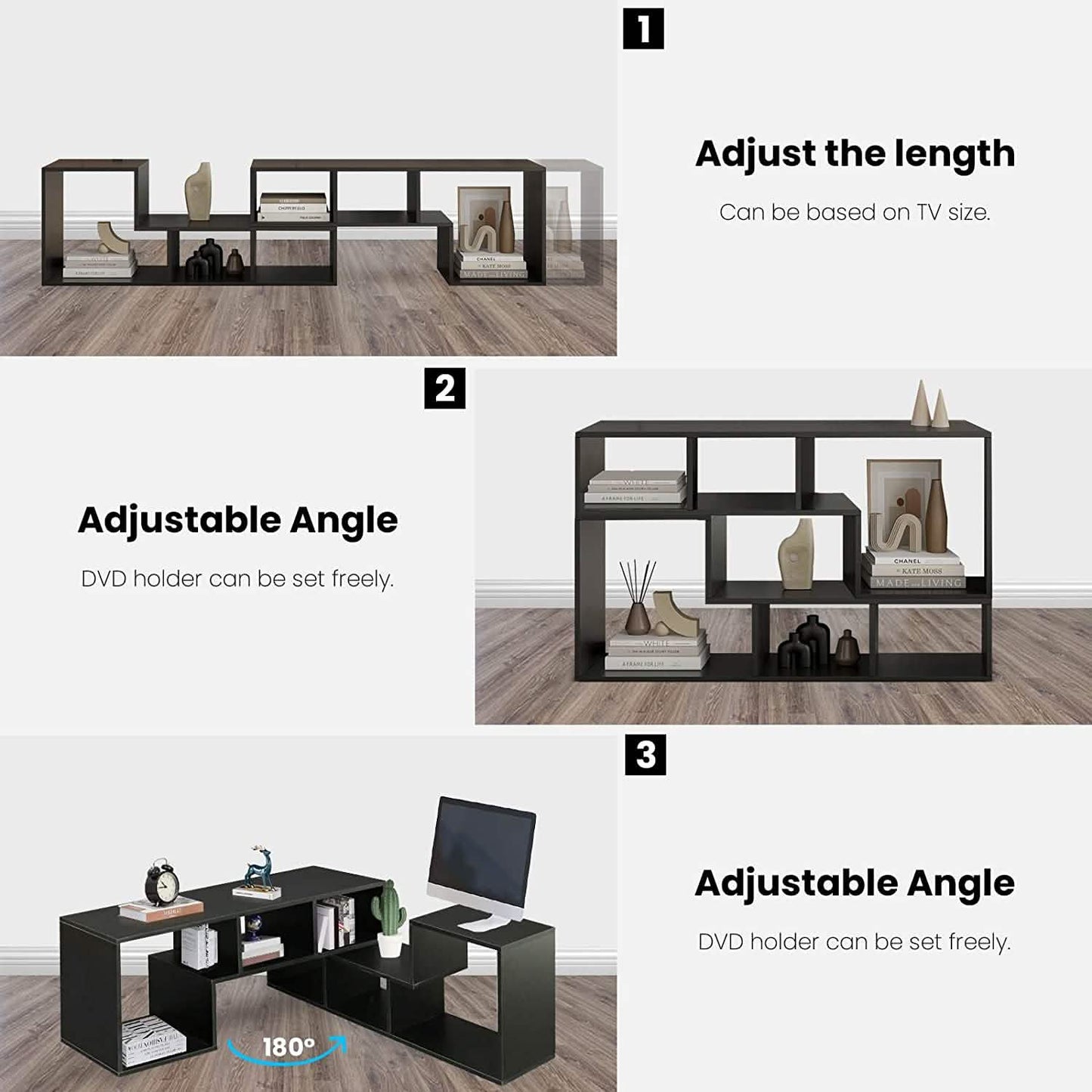 L Shape TV Console Stand Bookcase Storage Rack DailySale
