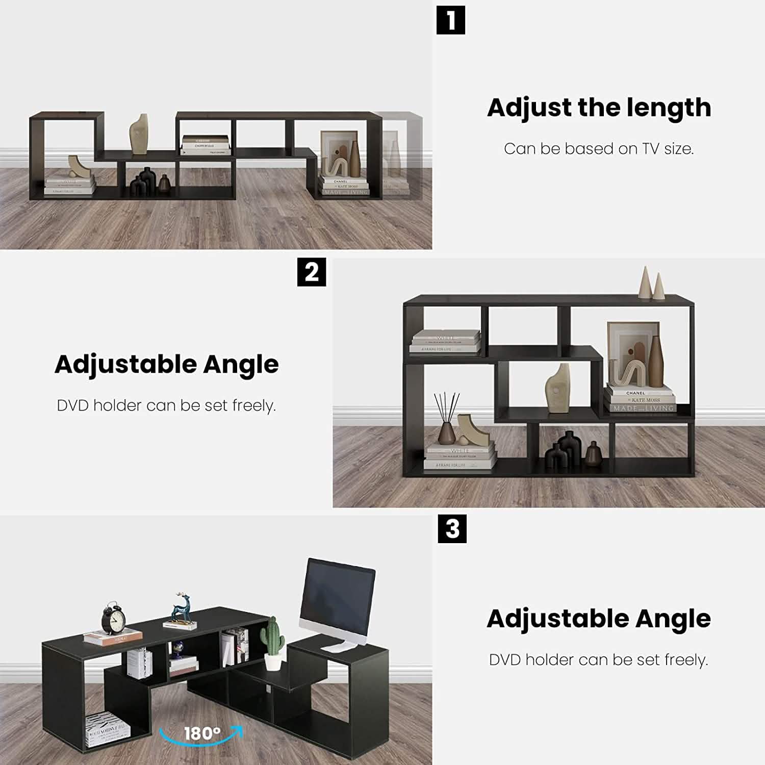 L Shape TV Console Stand Bookcase Storage Rack DailySale