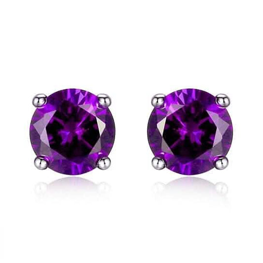 Lab Created Amethyst 6mm Round Cut 925 Sterling Silver Stud Earrings DailySale