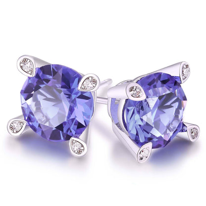 Lab Created Tanzanite Stud Earring in 18K White Gold Plating DailySale