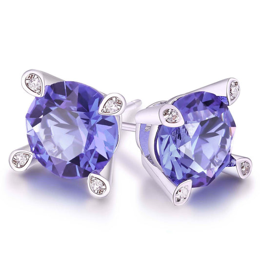 Lab Created Tanzanite Stud Earring in 18K White Gold Plating DailySale