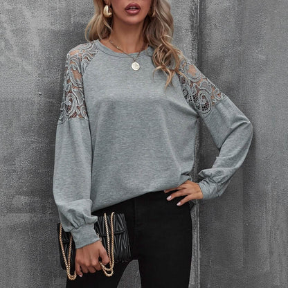 Lace Insert Raglan Sleeve Pullover DailySale