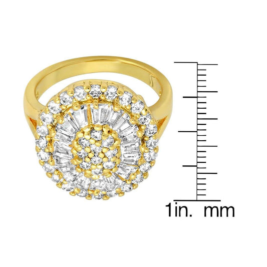 Ladies 18k Gold Plated Brass Oval Simulated Round/Baguettes Diamond Ring DailySale