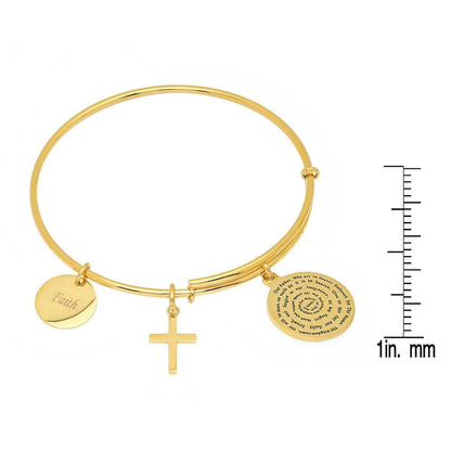 Ladies 18K Gold Plated Stainless Steel Bracelet with Our Father, Faith and Cross Charms DailySale