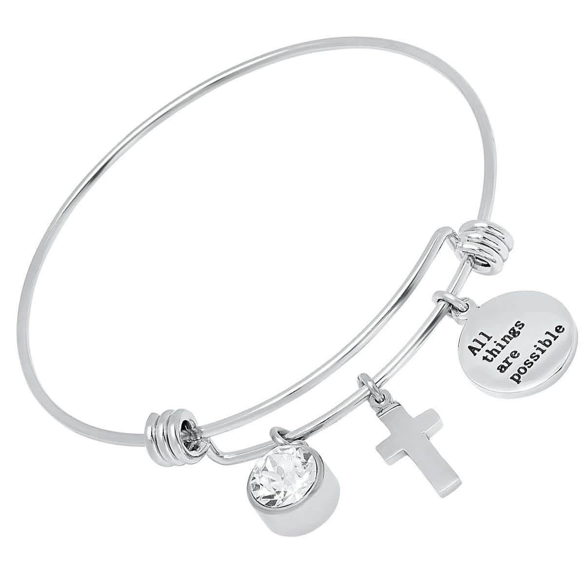 Ladies 18K Gold Plated Stainless Steel Bracelet with Our Father, Faith and Cross Charms DailySale