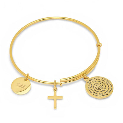 Ladies 18K Gold Plated Stainless Steel Bracelet with Our Father, Faith and Cross Charms DailySale