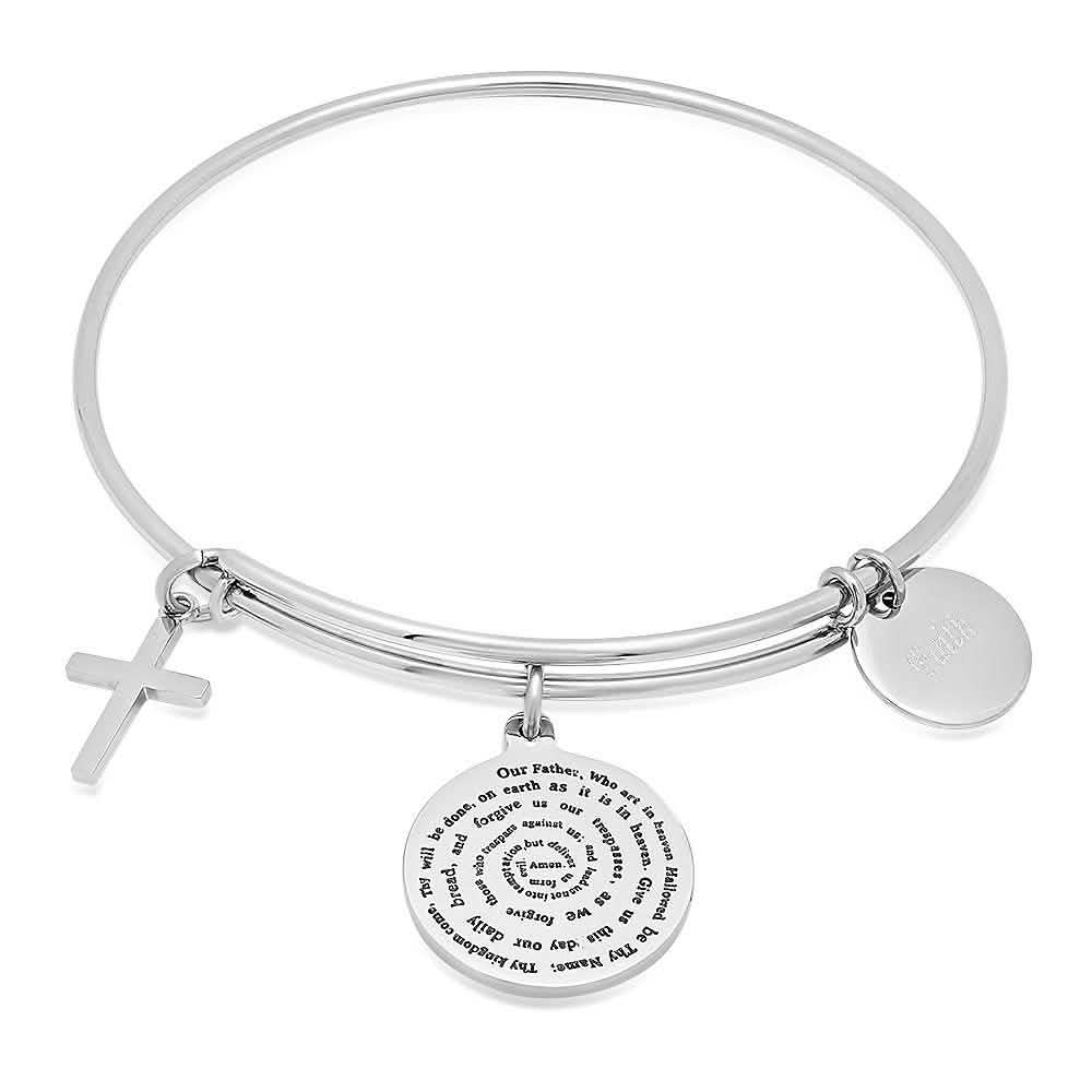 Ladies 18K Gold Plated Stainless Steel Bracelet with Our Father, Faith and Cross Charms DailySale