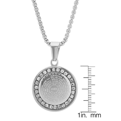 Ladies' 18K Gold Plated Stainless Steel Our Father Prayer Round Pendant with Simulated Diamonds DailySale