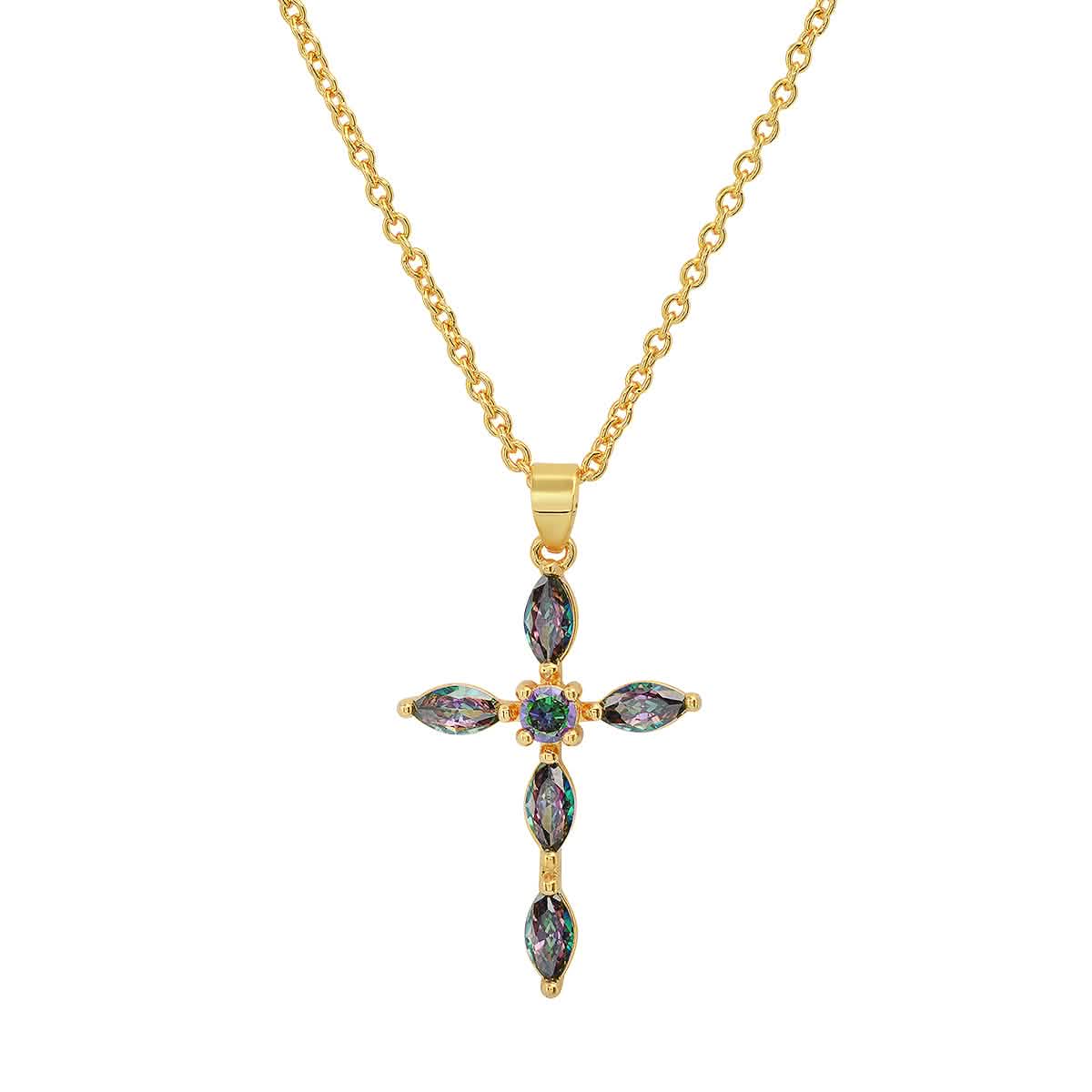 Ladies 18k Gold/White Gold Plated Brass Simulated Cross Pendant DailySale