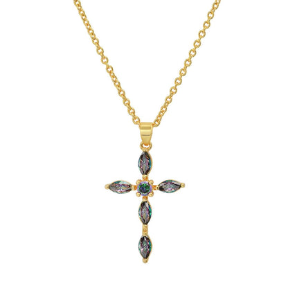 Ladies 18k Gold/White Gold Plated Brass Simulated Cross Pendant DailySale