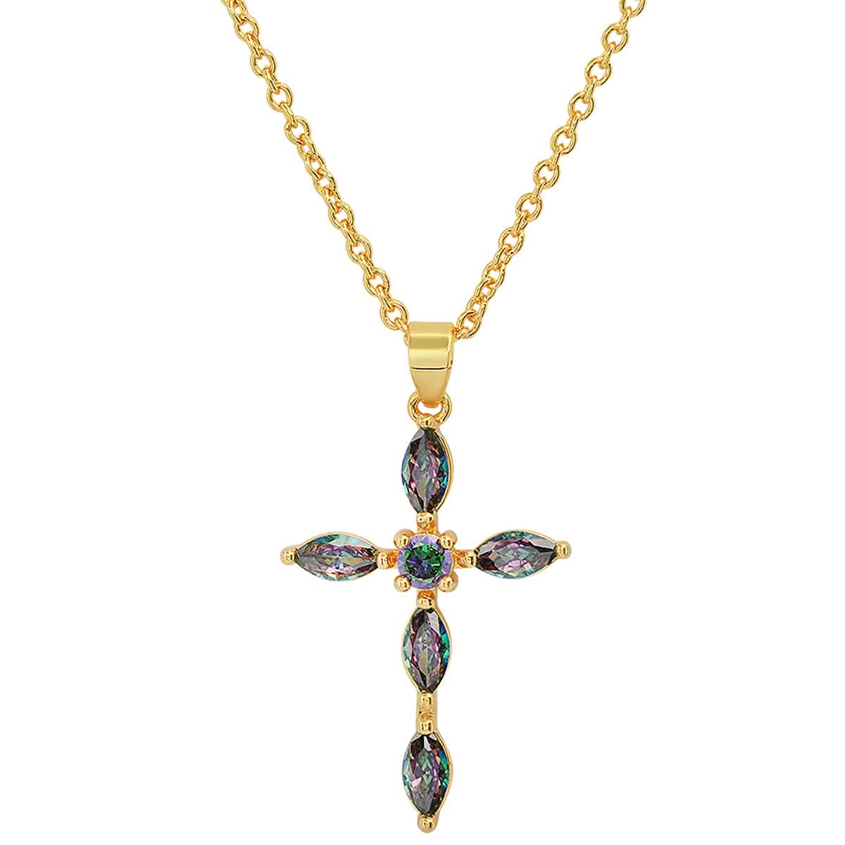 Ladies 18k Gold/White Gold Plated Brass Simulated Cross Pendant DailySale