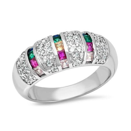 Ladies 18K White Gold Plated Brass Simulated Multi Colored Diamond Ring DailySale