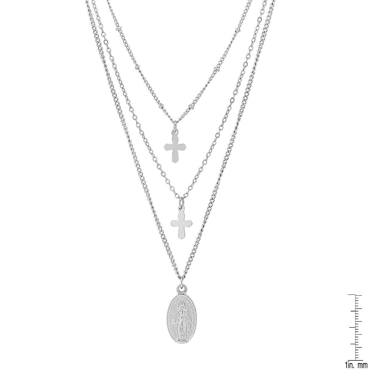 Ladies 3 Chain Necklace with Our Lady of Guadalupe and Cross Charms DailySale