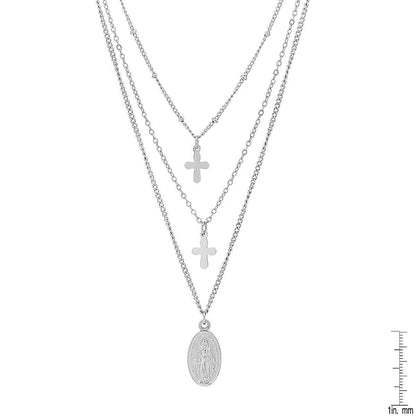 Ladies 3 Chain Necklace with Our Lady of Guadalupe and Cross Charms DailySale