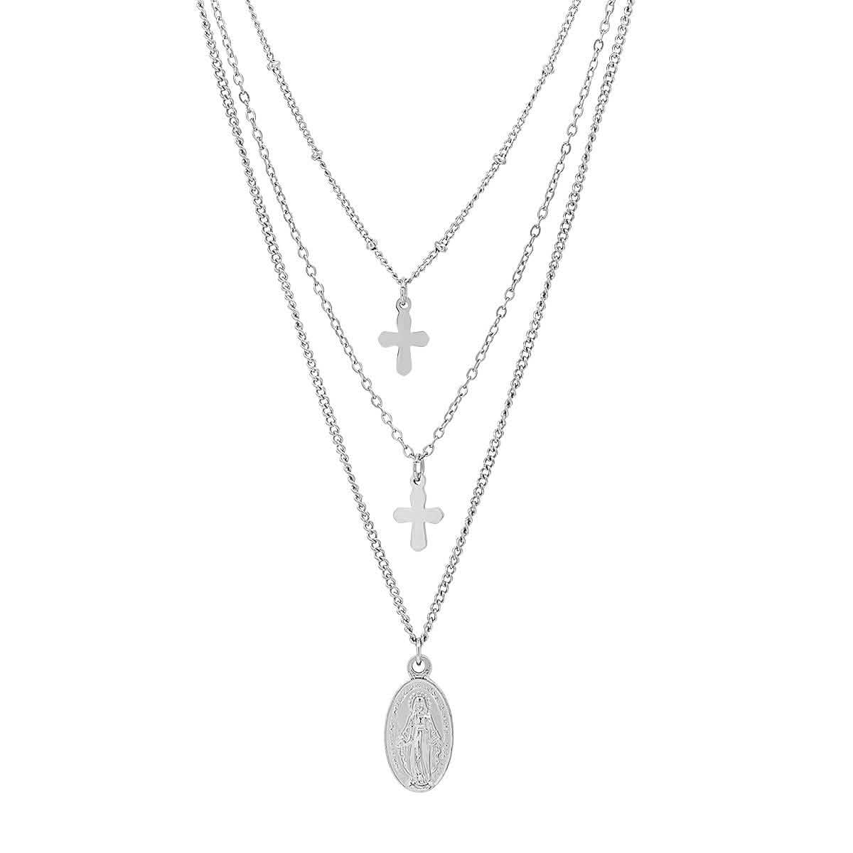 Ladies 3 Chain Necklace with Our Lady of Guadalupe and Cross Charms DailySale