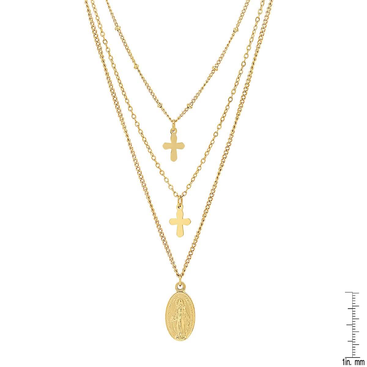 Ladies 3 Chain Necklace with Our Lady of Guadalupe and Cross Charms DailySale