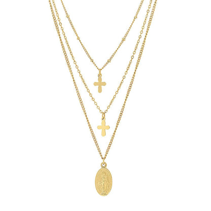 Ladies 3 Chain Necklace with Our Lady of Guadalupe and Cross Charms DailySale