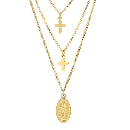 Ladies 3 Chain Necklace with Our Lady of Guadalupe and Cross Charms DailySale