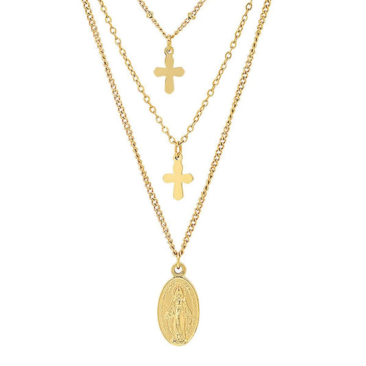 Ladies 3 Chain Necklace with Our Lady of Guadalupe and Cross Charms DailySale