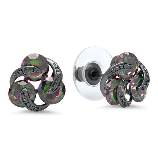 Ladies Black Ip Brass Rainbow Simulated Diamond Cluster Stud Earrings DailySale