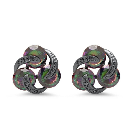 Ladies Black Ip Brass Rainbow Simulated Diamond Cluster Stud Earrings DailySale