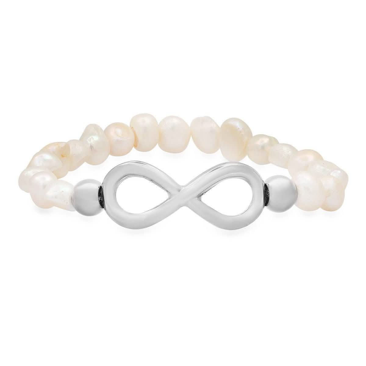 Ladies Freshwater Pearls and Infinity Charm Bracelet DailySale