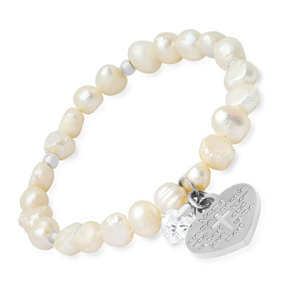 Ladies Freshwater Pearls Heart Charm Swarovski Crystal Beaded Bracelet DailySale