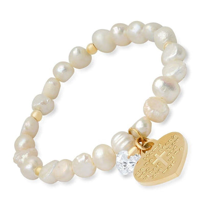 Ladies Freshwater Pearls Heart Charm Swarovski Crystal Beaded Bracelet DailySale