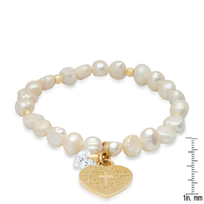 Ladies Freshwater Pearls Heart Charm Swarovski Crystal Beaded Bracelet DailySale