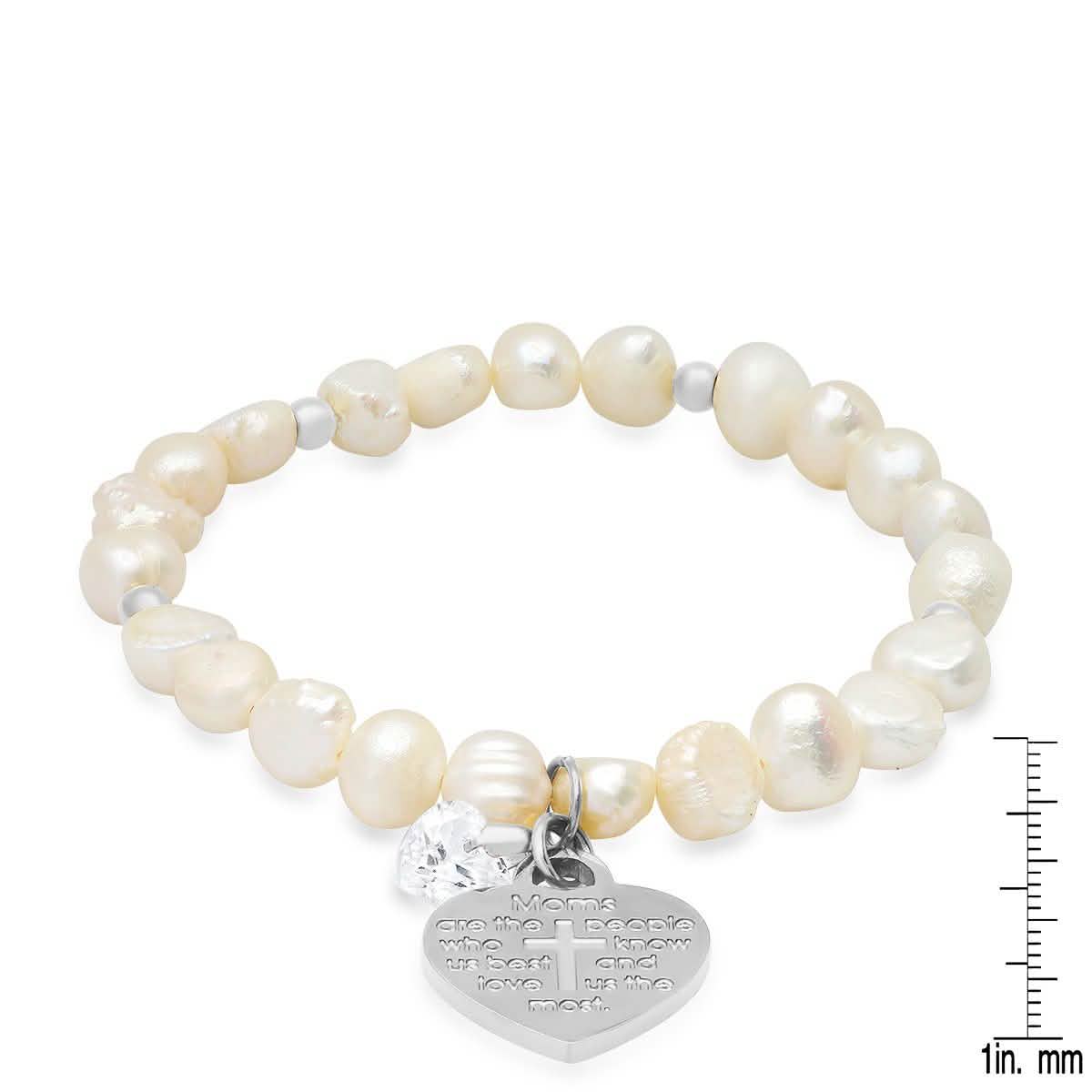 Ladies Freshwater Pearls Heart Charm Swarovski Crystal Beaded Bracelet DailySale