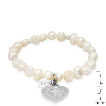 Ladies Freshwater Pearls Heart Charm Swarovski Crystal Beaded Bracelet DailySale