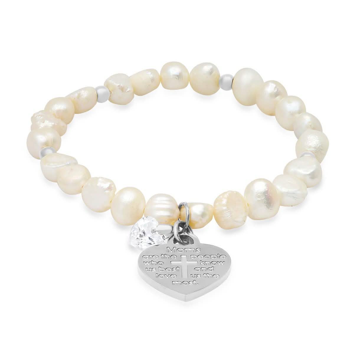 Ladies Freshwater Pearls Heart Charm Swarovski Crystal Beaded Bracelet DailySale